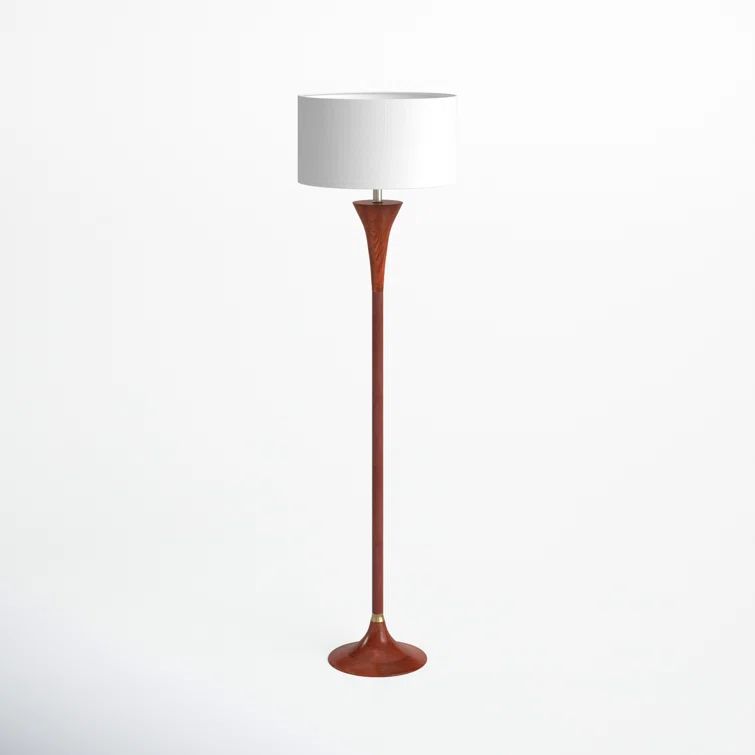 Rebecca 60" Walnut Rubberwood Floor Lamp with Antique Brass Accent