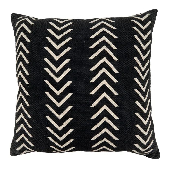 Chic Rustic Chevron Cotton 22" Throw Pillow Cover in Black