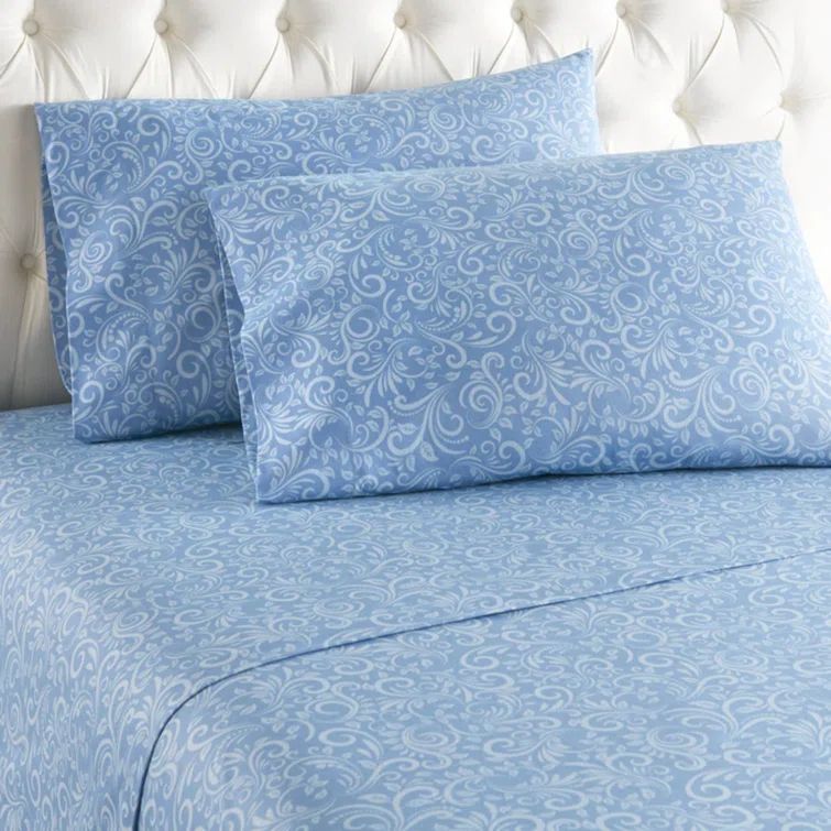Twin Blue Plaid Cotton Polyester Flannel Deep Pocket Sheet Set