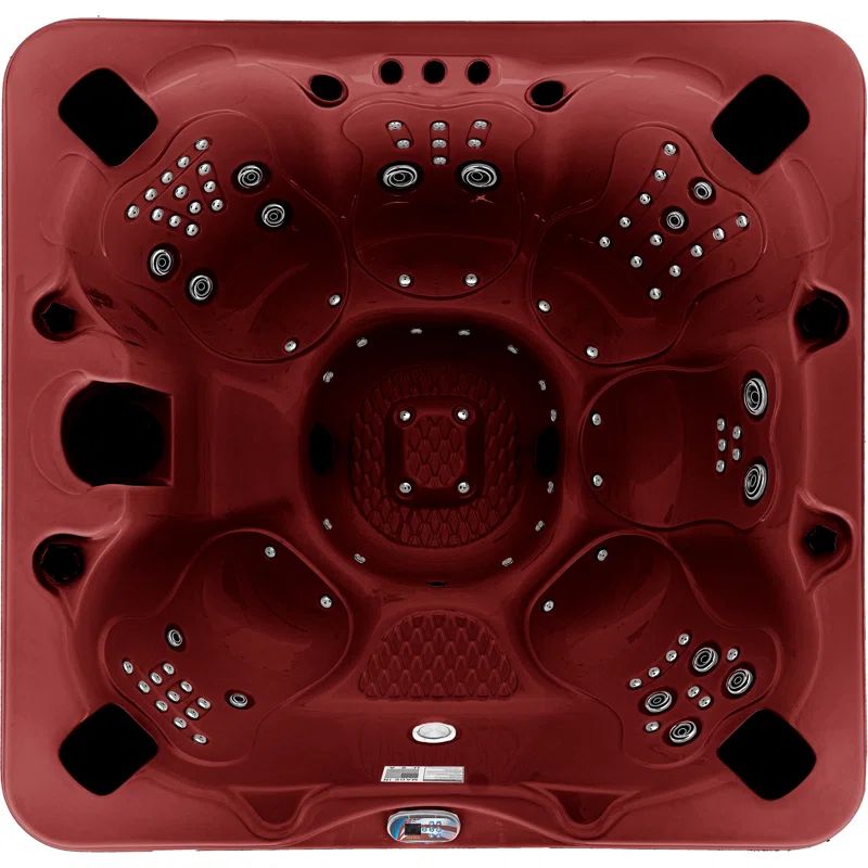 7-Person Dark Cherry Acrylic Bench Spa Hot Tub with LED Waterfall