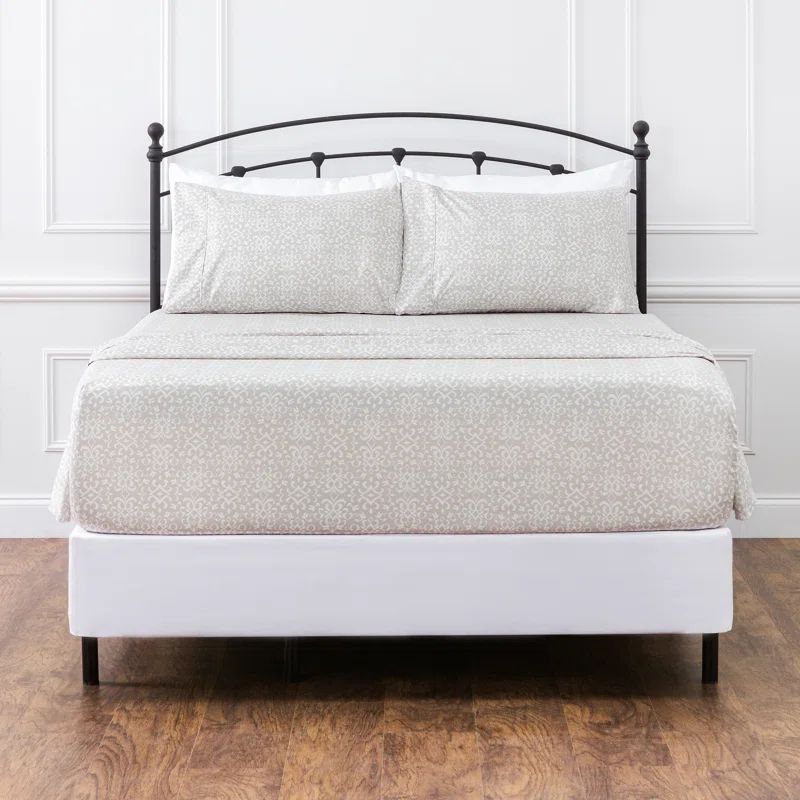 King Gray Damask Print Microfiber Sheet Set