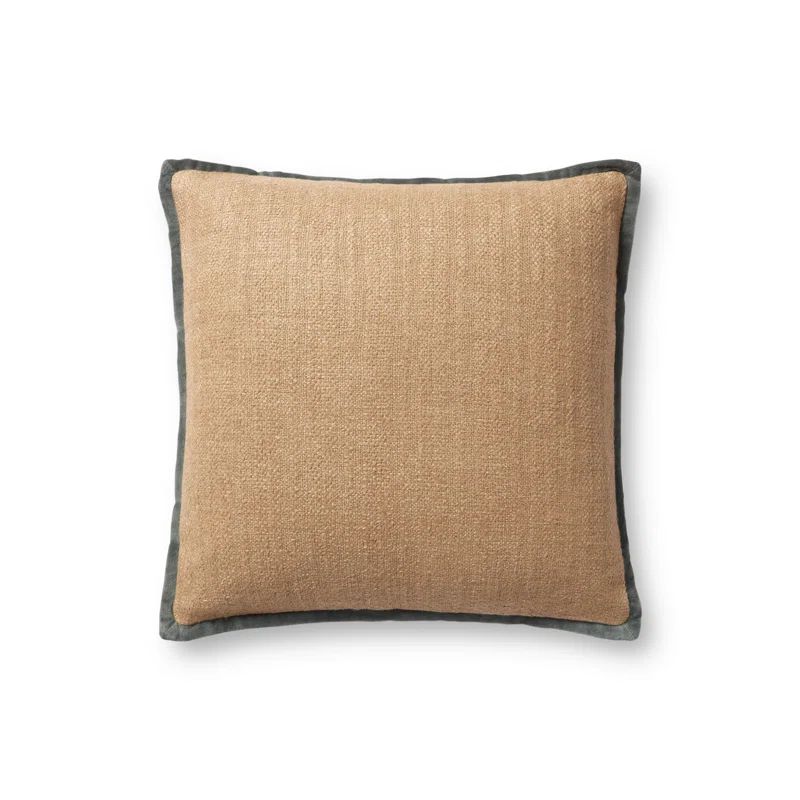 Natural Tan and Blue Linen Cotton Square Pillow Cover