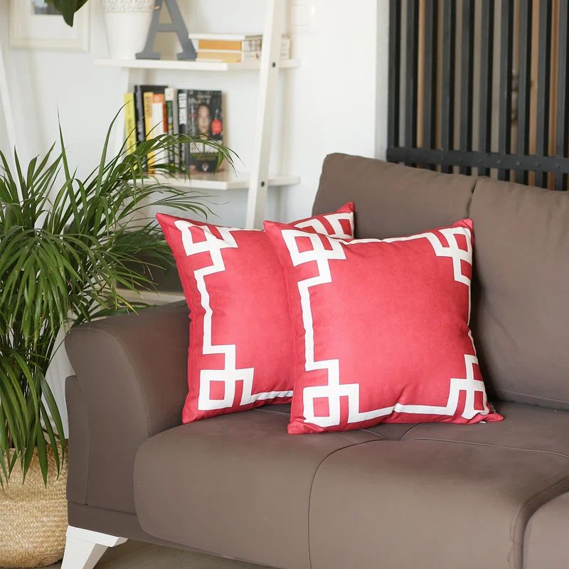 Red and White Geometric Polyester Throw Pillow Set