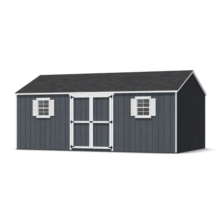 12x20 Gray Wooden Storage Shed with Windows and Floor Kit
