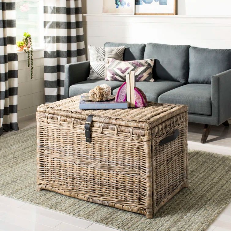 Michael 35" Natural Wicker Storage Trunk with Leather Straps