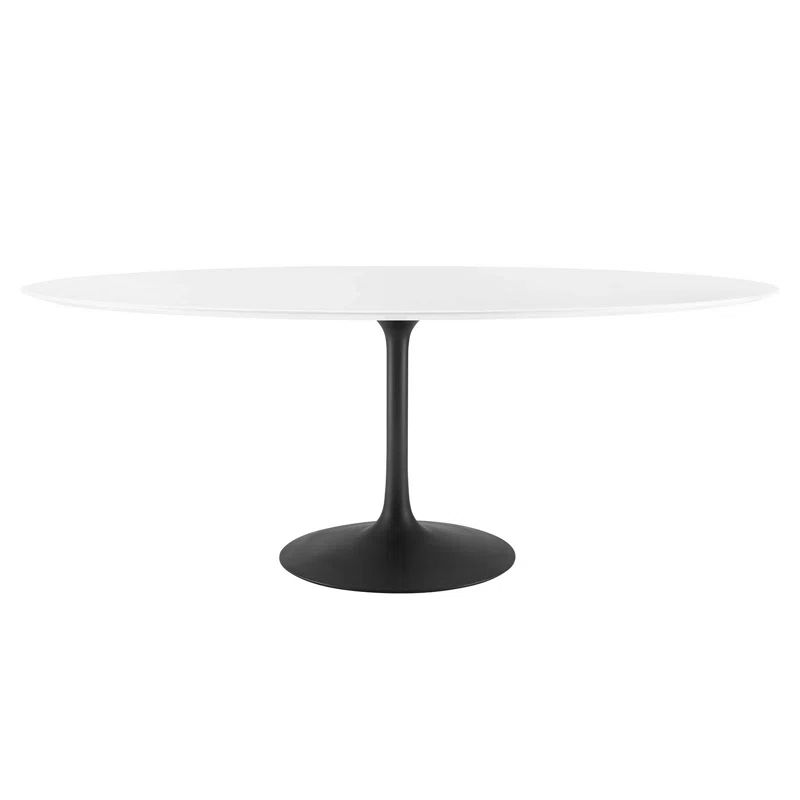 Lippa 78" White Wood Oval Dining Table with Black Base