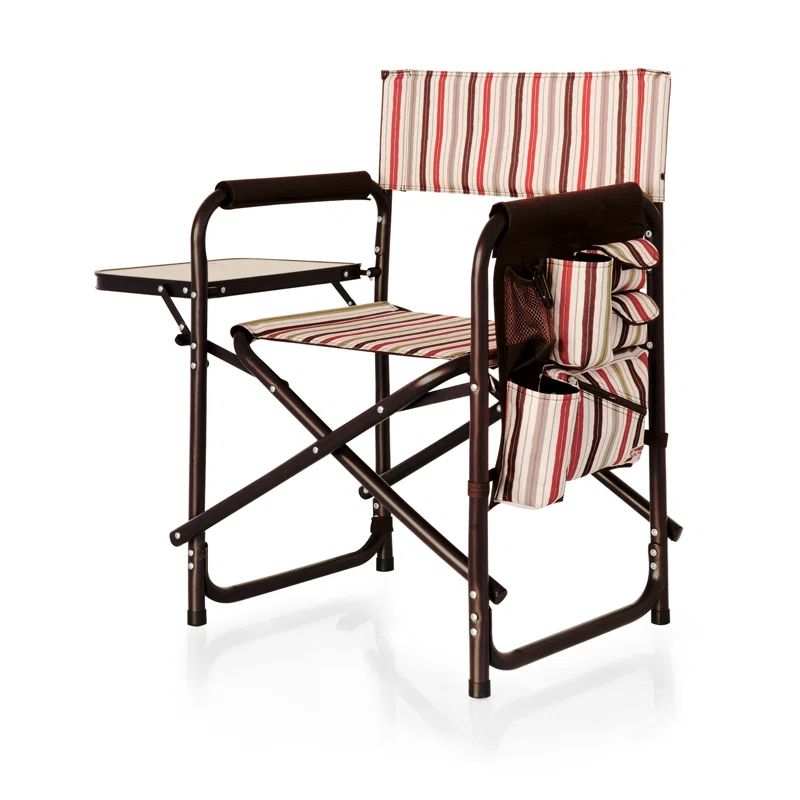 Moka Striped Aluminum Portable Camp Chair with Side Table
