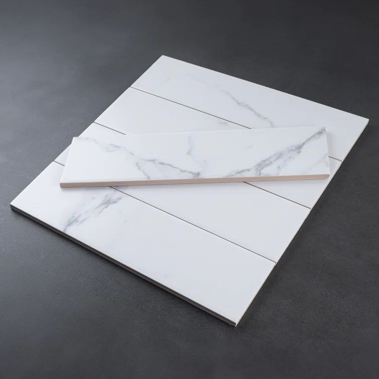 Paloma Calacatta White Ceramic Subway Wall Tile, 3x12