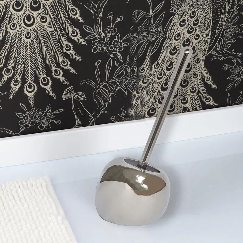 Medium Chrome Stainless Steel Toilet Brush and Holder Set