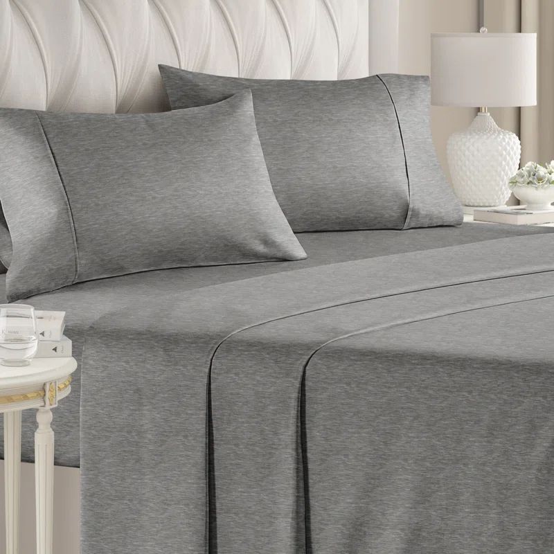 Heathered Grey Queen Microfiber Deep Pocket Sheet Set