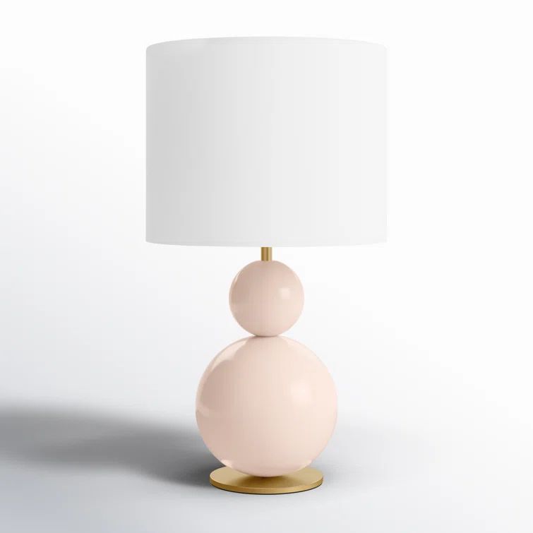Blush Steel Table Lamp with White Linen Drum Shade