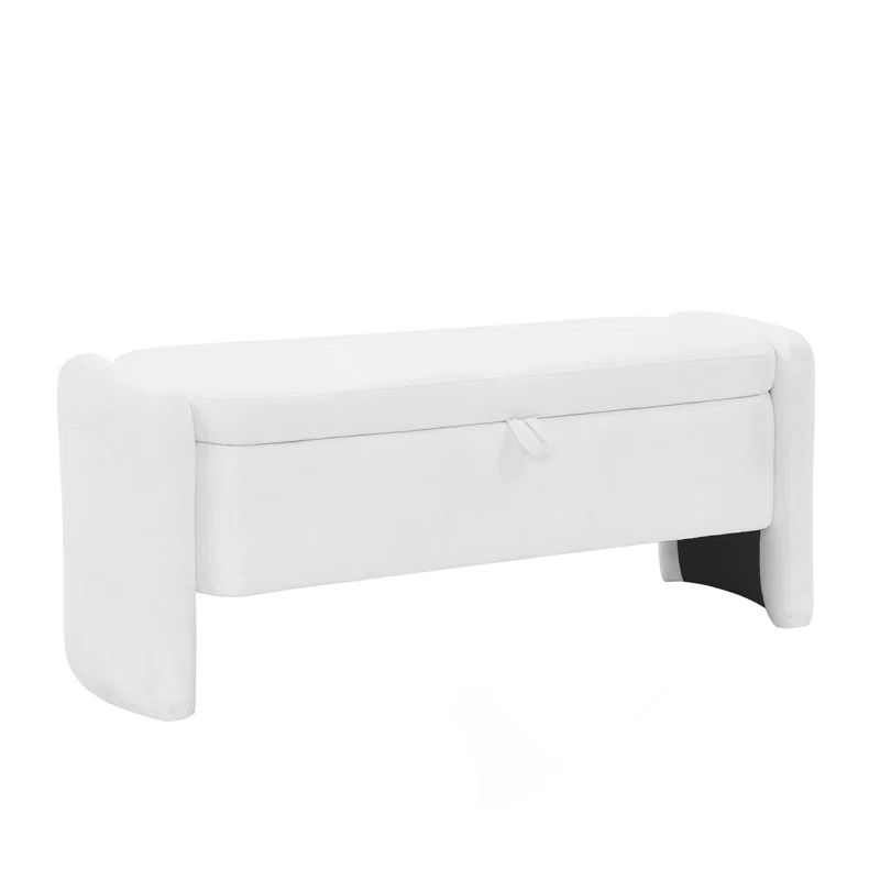 Cream White Chenille Fabric Oval Storage Ottoman Bench