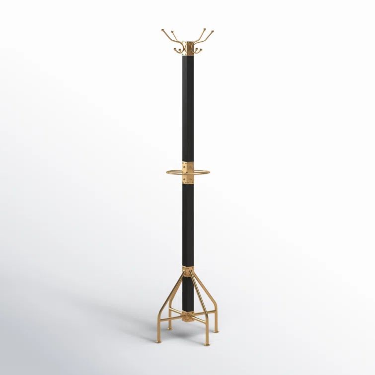 Logan Square Transitional Black Iron & Mango Wood Coat Rack