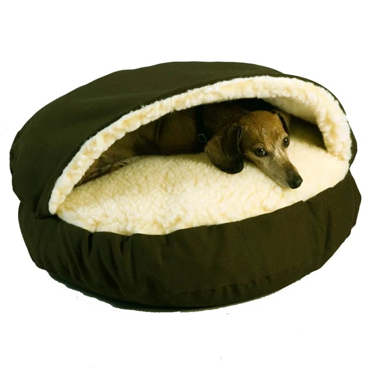 Large Olive Orthopedic Cozy Cave Pet Bed with Sherpa Interior