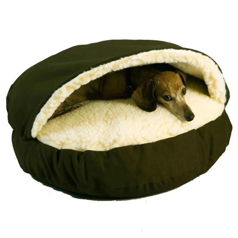 Large Olive Orthopedic Cozy Cave Pet Bed with Sherpa Interior