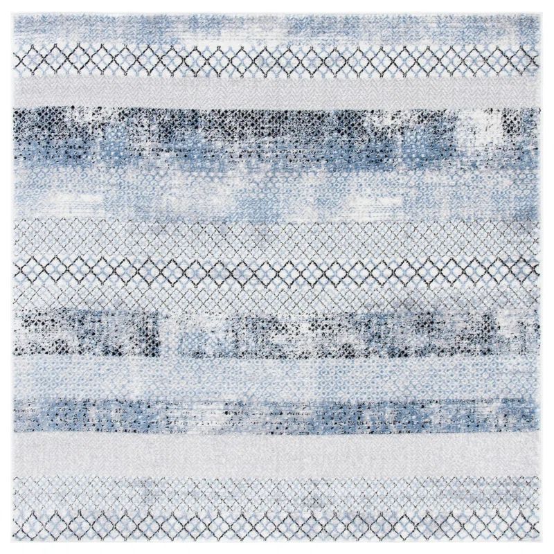 Amelia Grey and Light Blue Geometric Square Rug