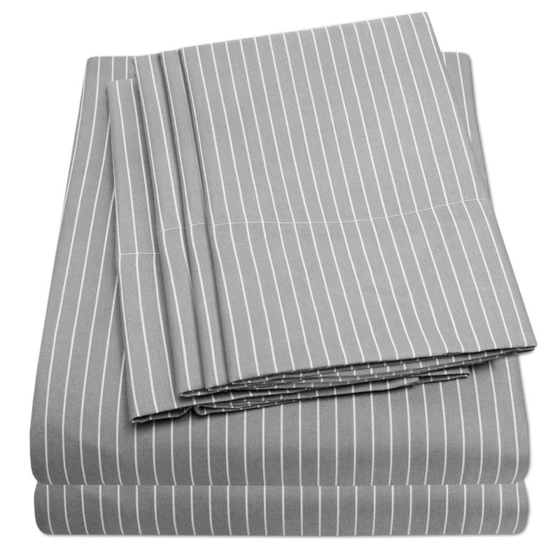Gray Pinstripe Queen Microfiber 6-Piece Sheet Set