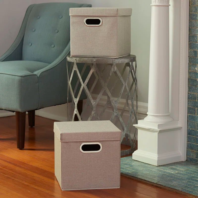 Silver Fabric Collapsible Stackable Storage Cube Set with Lids