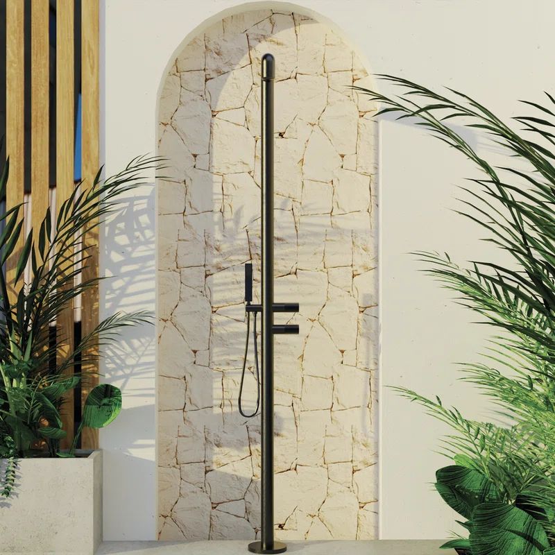 Matte Black Stainless Steel Freestanding Outdoor Shower with Hand Shower