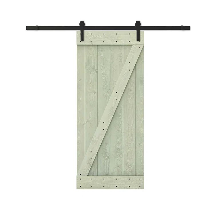 Sage Green Solid Wood Sliding Barn Door Kit with Matte Black Hardware