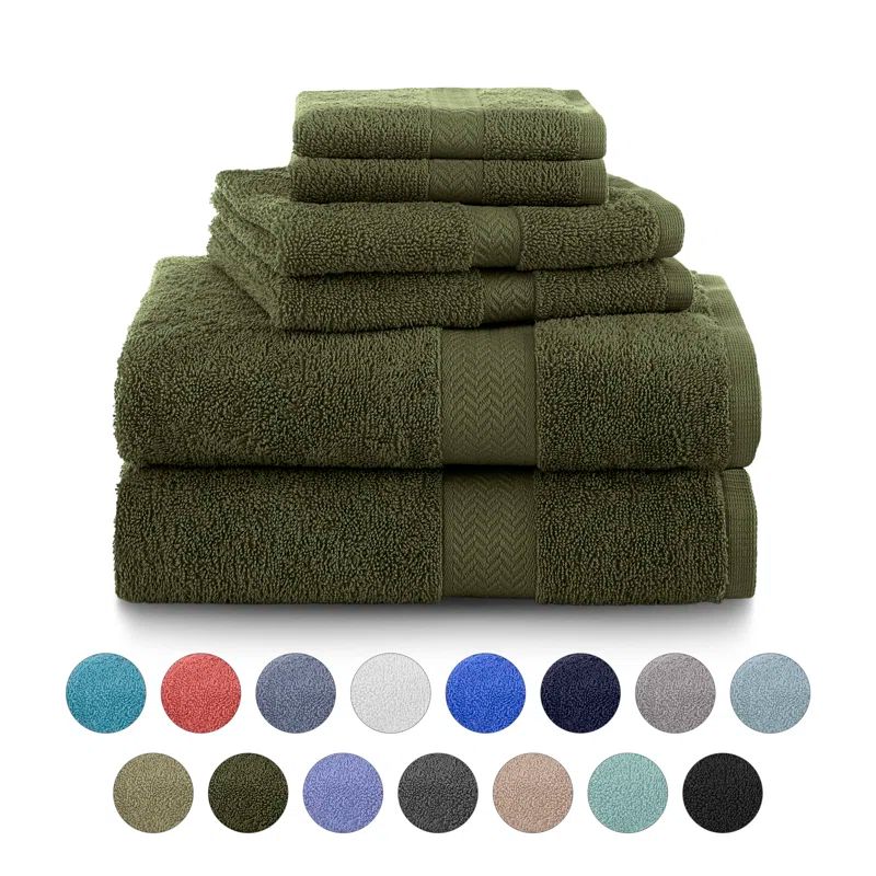 Dark Green Cotton 6-Piece Washcloth and Hand Towel Set