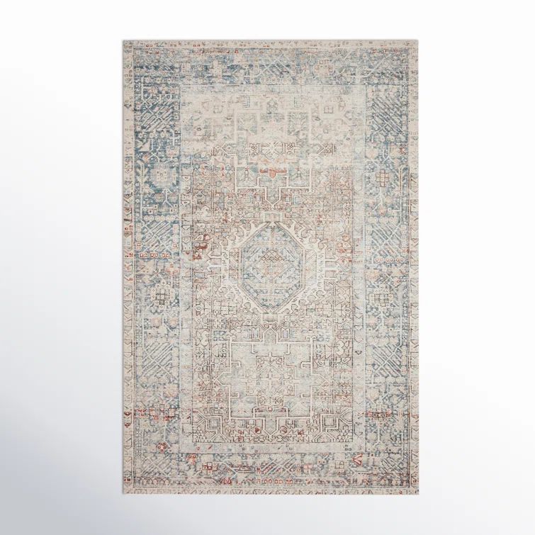 Ocean Blue Vintage-Inspired 7'6" x 9'6" Low-Pile Area Rug