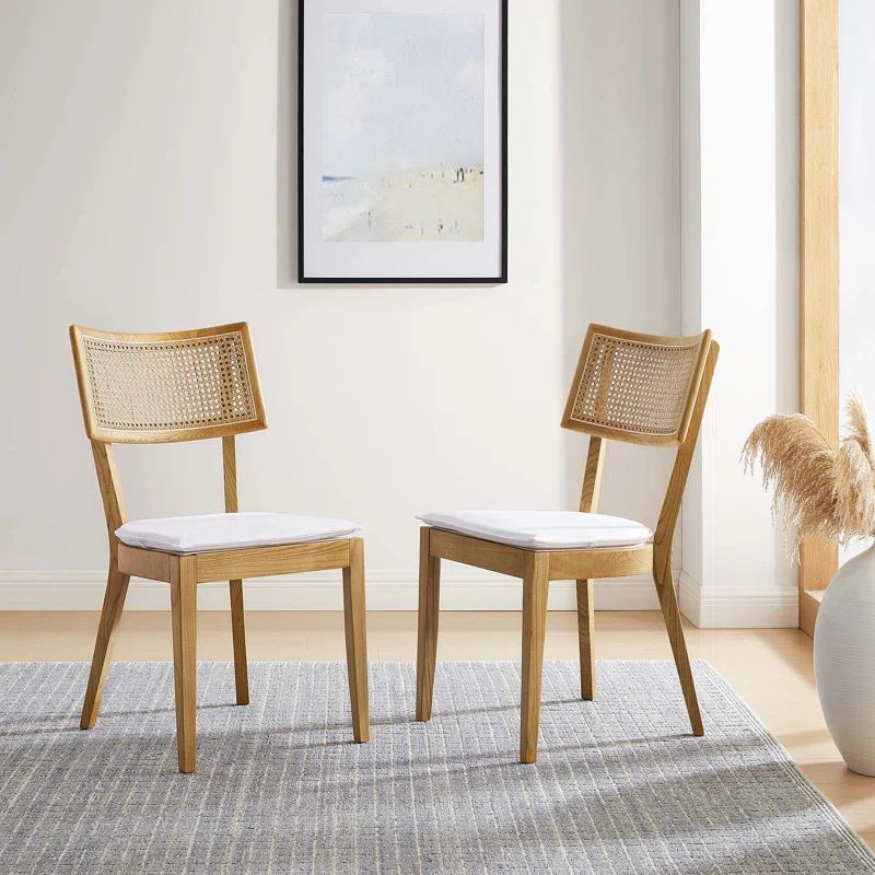 Natural White Elm Wood Upholstered Parsons Side Chair Set