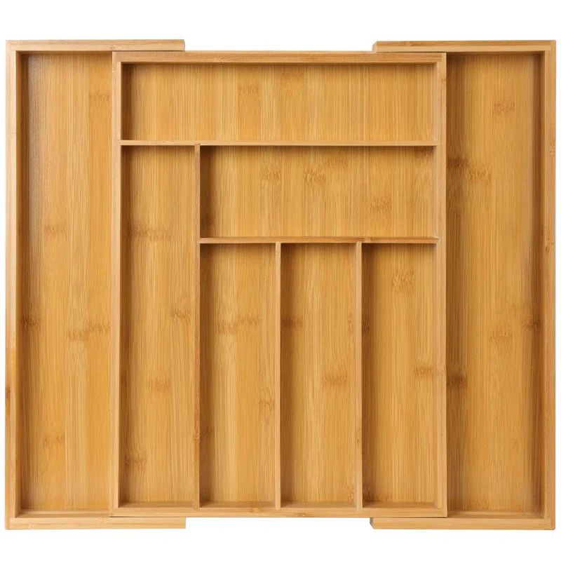 Natural Bamboo Adjustable Expandable Drawer Organizer with 6-8 Compartments