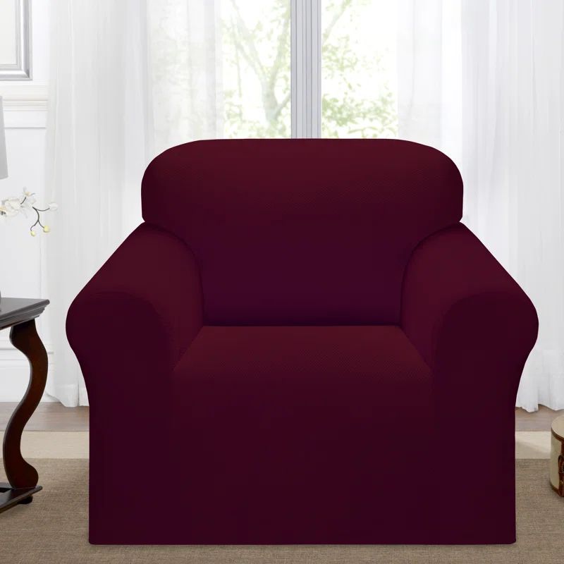Burgundy Polyester Blend Stretch Armchair Slipcover
