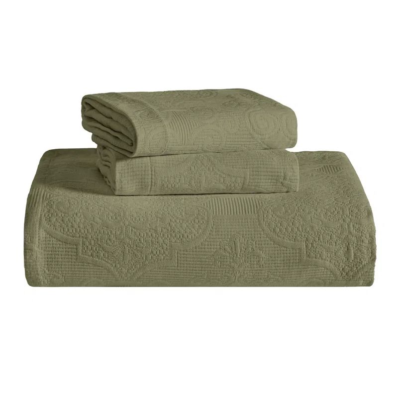 Sage Cotton Twin Bedspread Set with Pillow Sham