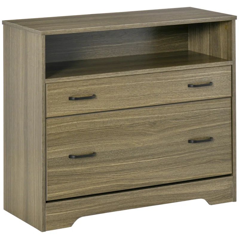 Charcoal Gray Oak 2-Drawer Lateral File Cabinet with Shelf