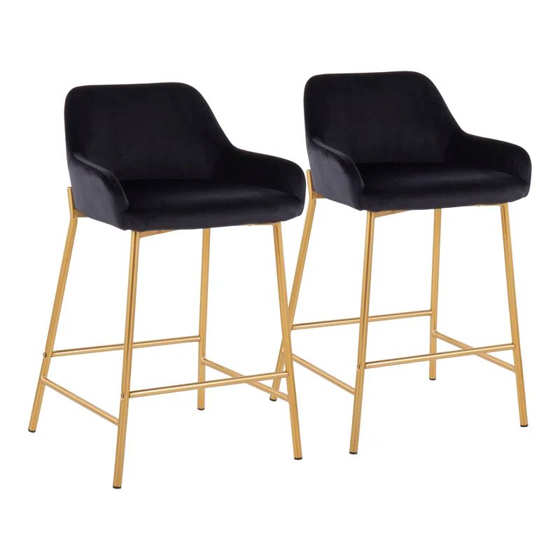 Daniella 38" Gold Metal and Black Velvet Modern Bar Stool