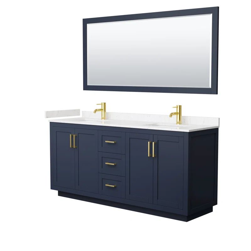 Wyndham Miranda 72'' White Double Vanity with Cultured Marble Top & Gold Trim