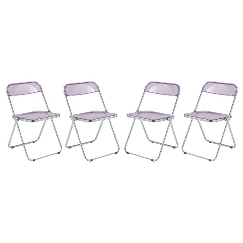 Magenta Acrylic Folding Dining Chairs with Chrome Metal Frame, Set of 4