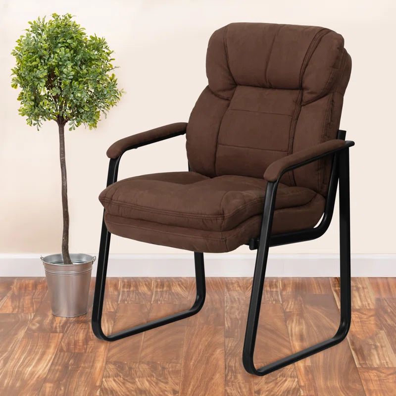 Brown Microfiber Executive Side Chair with Metal Sled Base