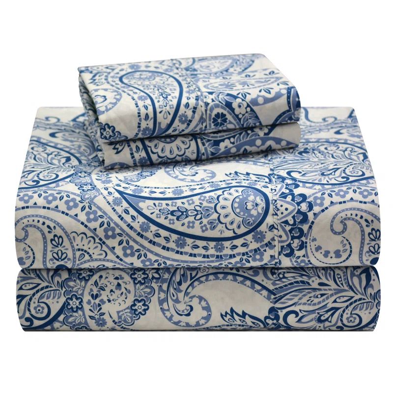 Twin Green Cotton Percale Boho Paisley Sheet Set