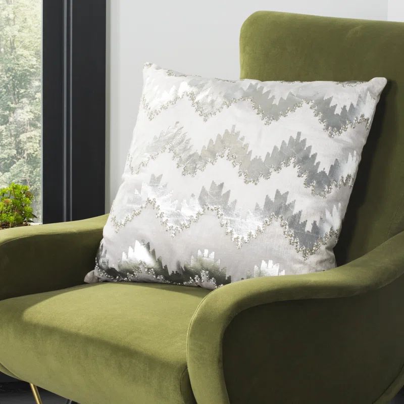 Sophia Silver Zig-Zag Velvet 18" Square Throw Pillow