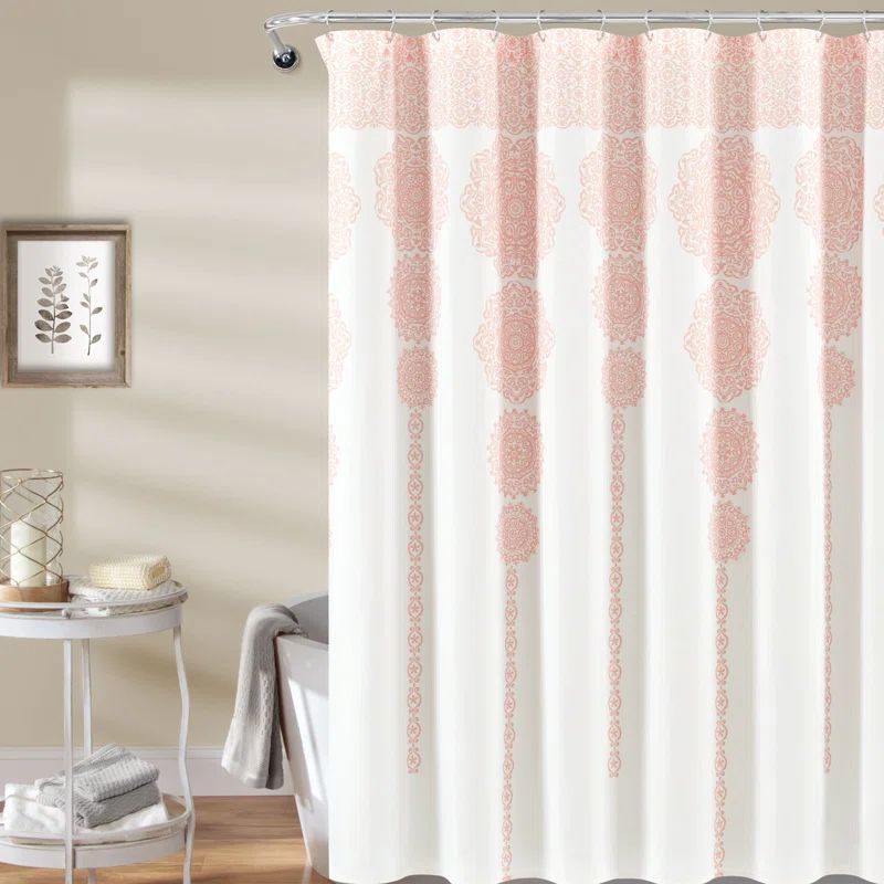 Extended Length Blush Floral Motif Polyester Shower Curtain