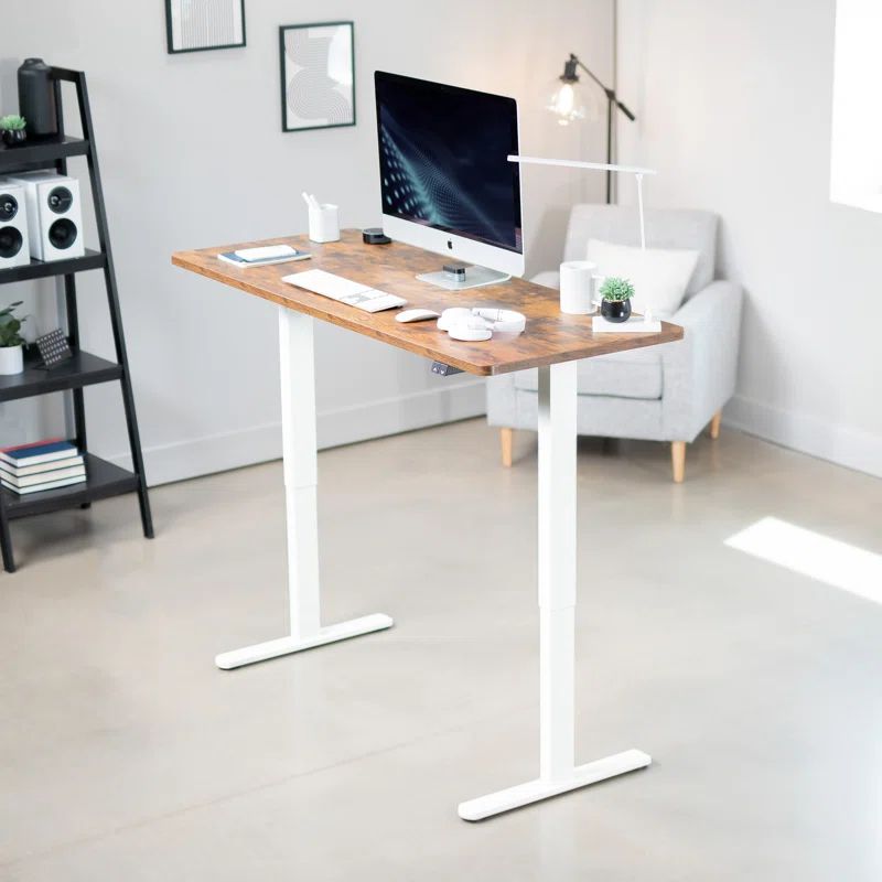 Rustic Vintage Brown & White Electric Adjustable Standing Desk