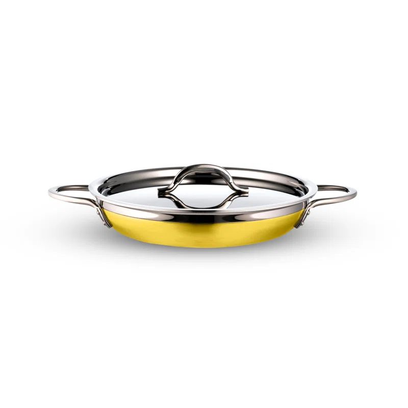 Yellow Stainless Steel 2.38 qt. Saute Pan with Riveted Handles and Lid