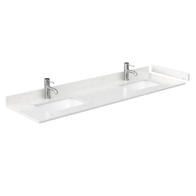 72" Light-Vein White Cultured Marble Double Vanity Top with Sink