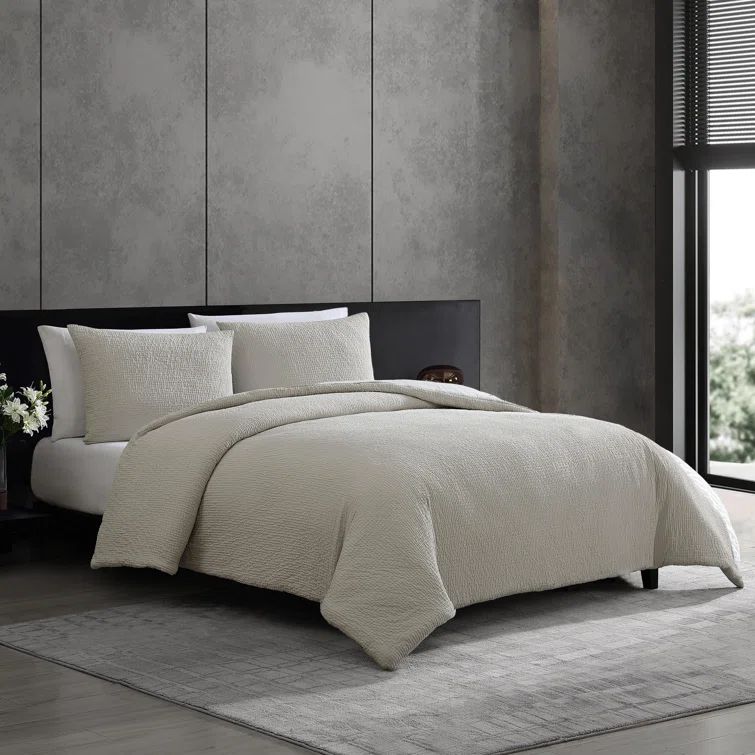 King Silver Leaf Cotton Puckered Texture Duvet Cover Set