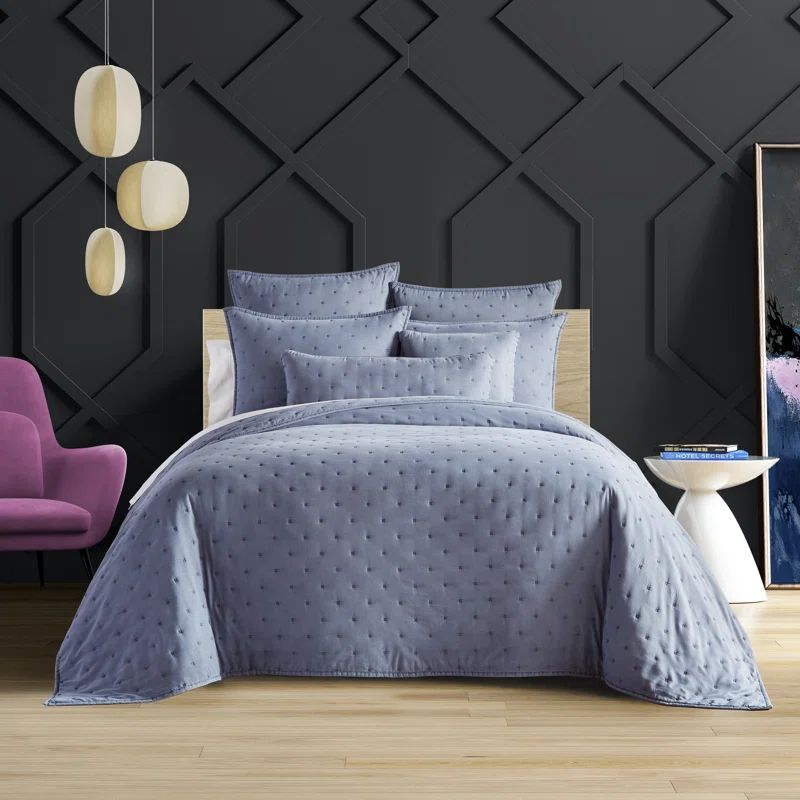 Slate Full Quilt Set with Geometric Pinsonic Pattern