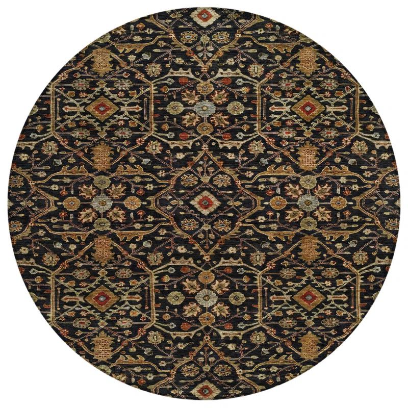 Addison Black Round Synthetic Washable 8' Rug