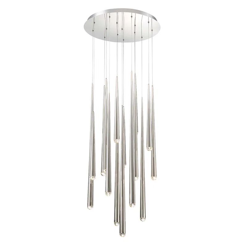 Cascade 15-Light Polished Nickel LED Crystal Pendant