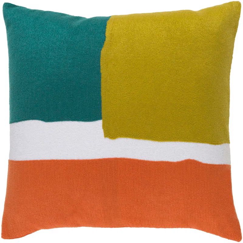 Teal and Lime Cotton Embroidered Square Pillow Cover