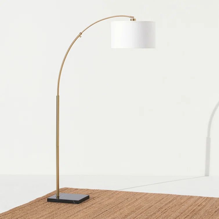 Antique Brass Arc Floor Lamp with Fabric Shade