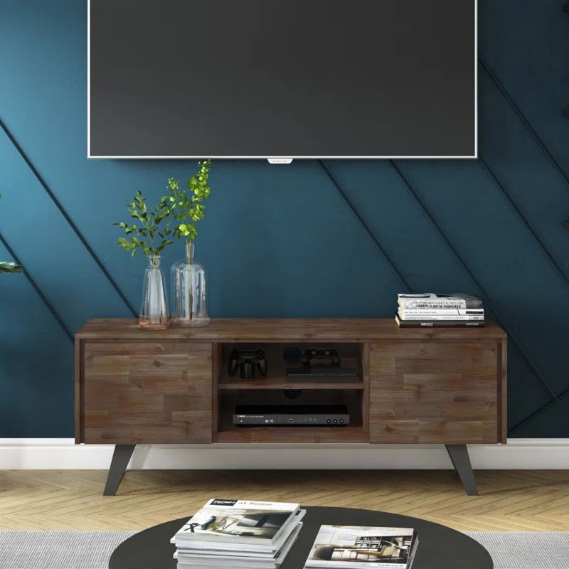 Lowry 63" Rustic Brown Acacia TV Stand with Metal Legs