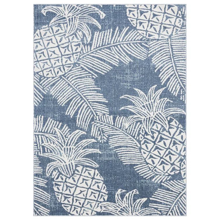 Ivory Pineapple Motif 5' x 7' Reversible Indoor/Outdoor Rug