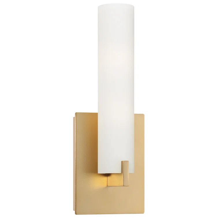Honey Gold Etched Opal Glass 2-Light Dimmable Cylinder Sconce
